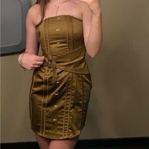 Elegant Strapless Olive Dress